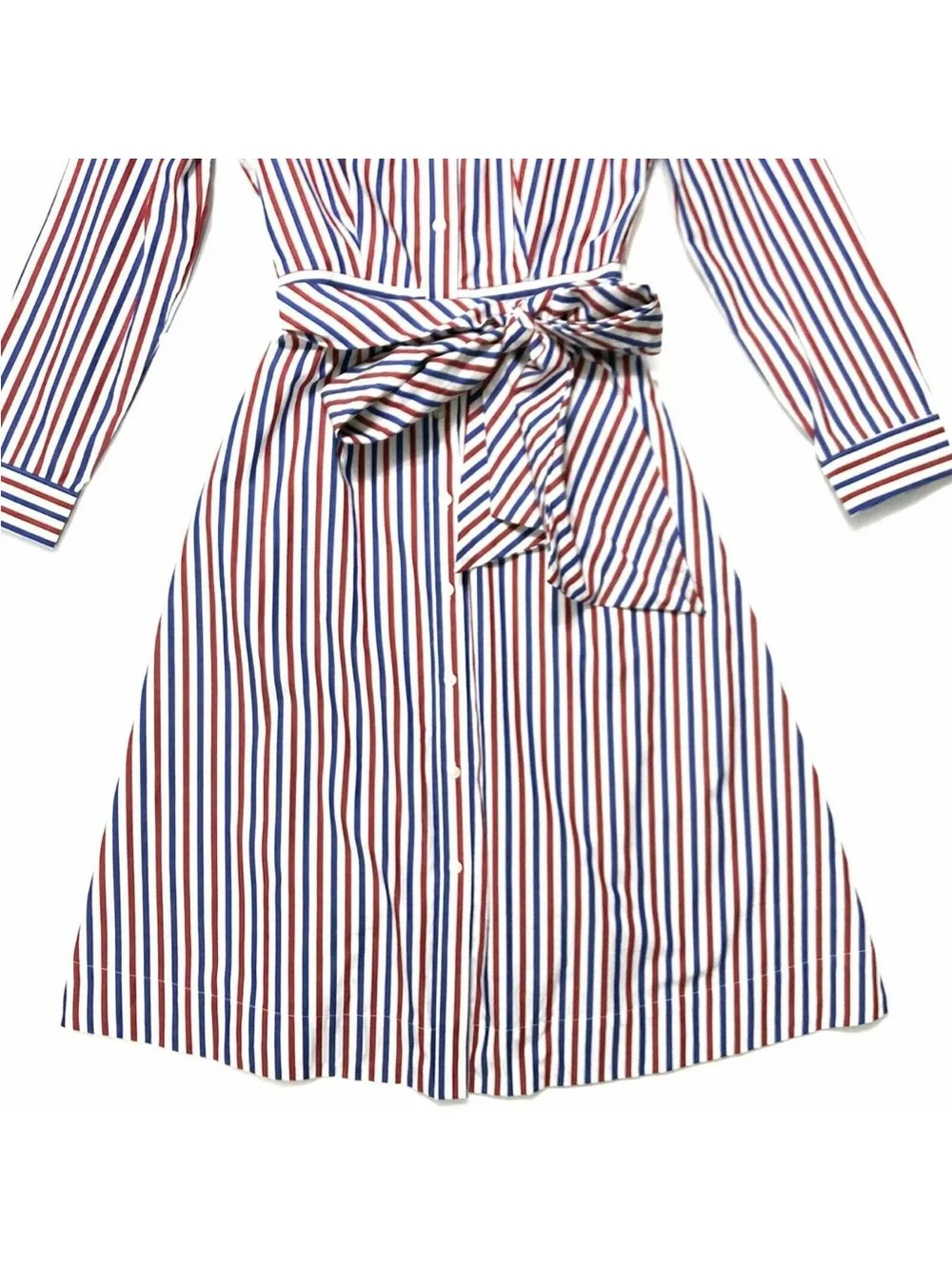 J.Crew Plus 18 Midi Shirt Dress Red White Blue Cotton Belted Button Front chic